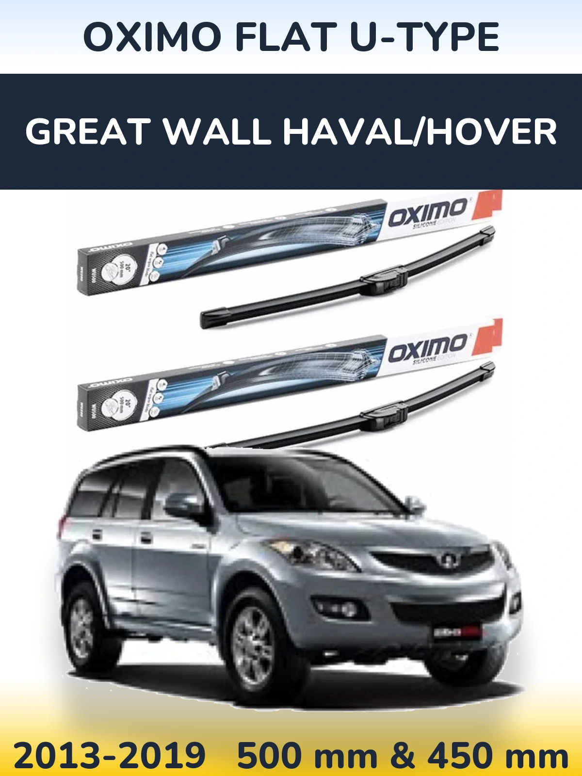 Sada předních stěračů Oximo Flat U-type 500 a 450 mm pro Great Wall Haval/Hover 2013-2019