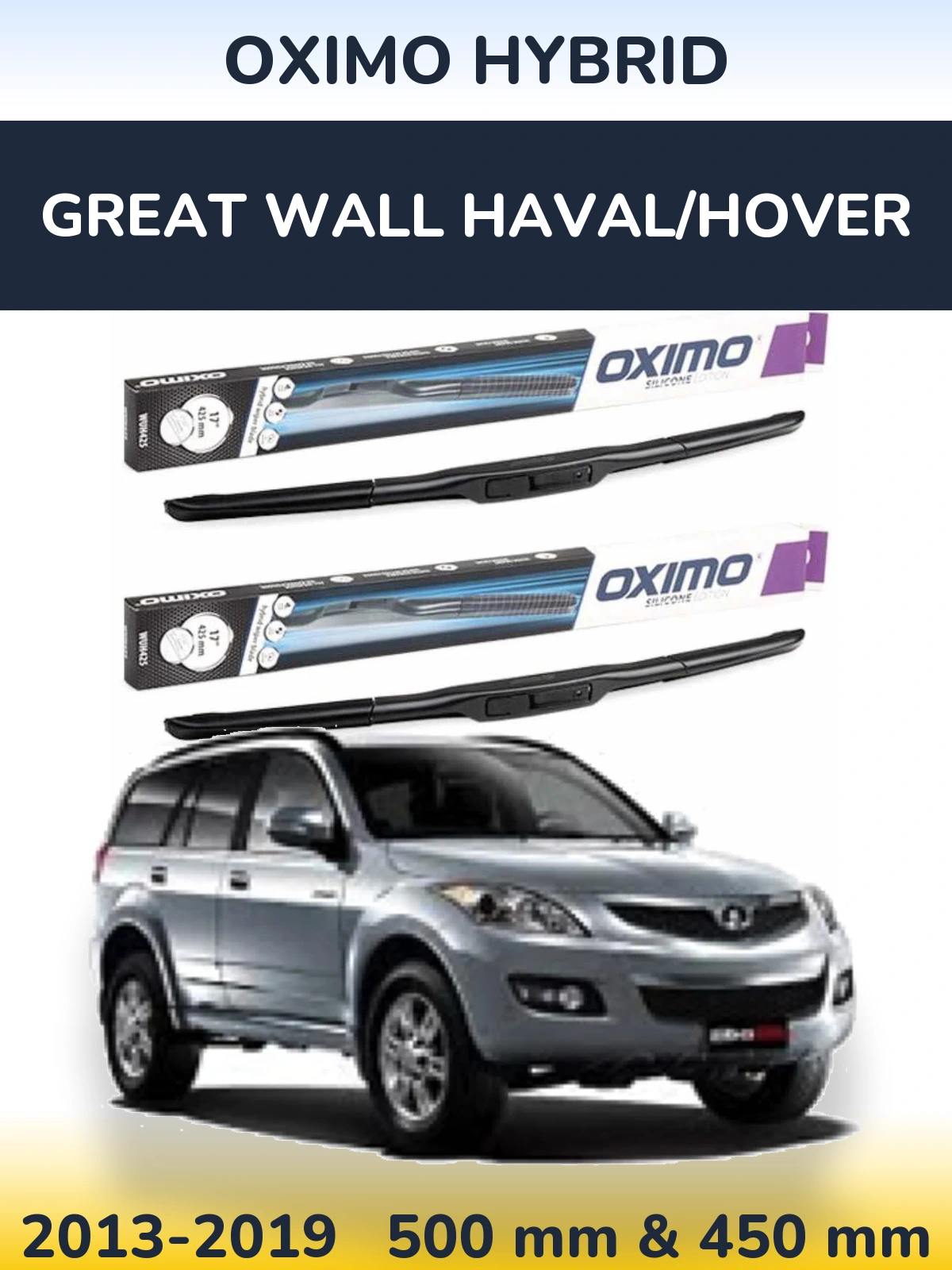 Sada předních stěračů Oximo Hybrid 500 a 450 mm pro Great Wall Haval/Hover 2013-2019