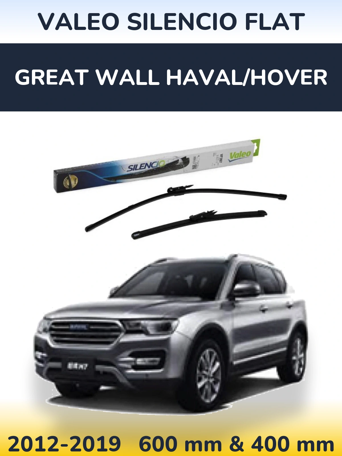 Sada předních stěračů Valeo Silencio Flat 600 a 380 mm pro Great Wall Haval/Hover 2012-2019