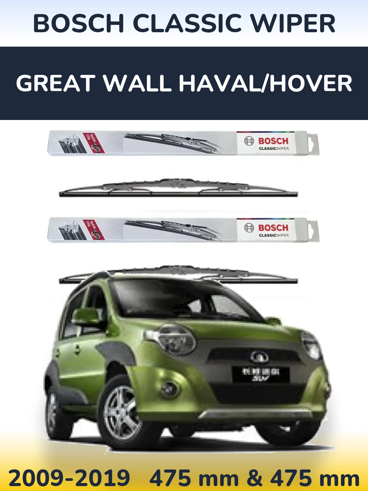 Sada předních stěračů BOSCH Classic Wiper 475 a 475 mm pro Great Wall Haval/Hover 2009-2019