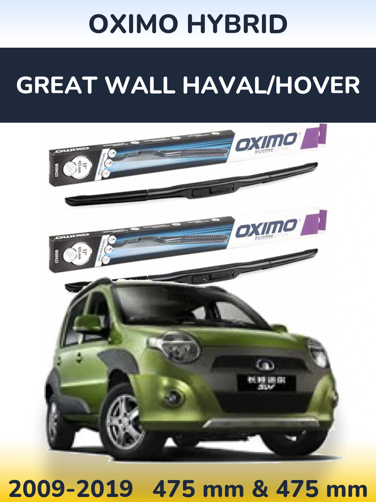 Sada předních stěračů Oximo Hybrid 475 a 475 mm pro Great Wall Haval/Hover 2009-2019