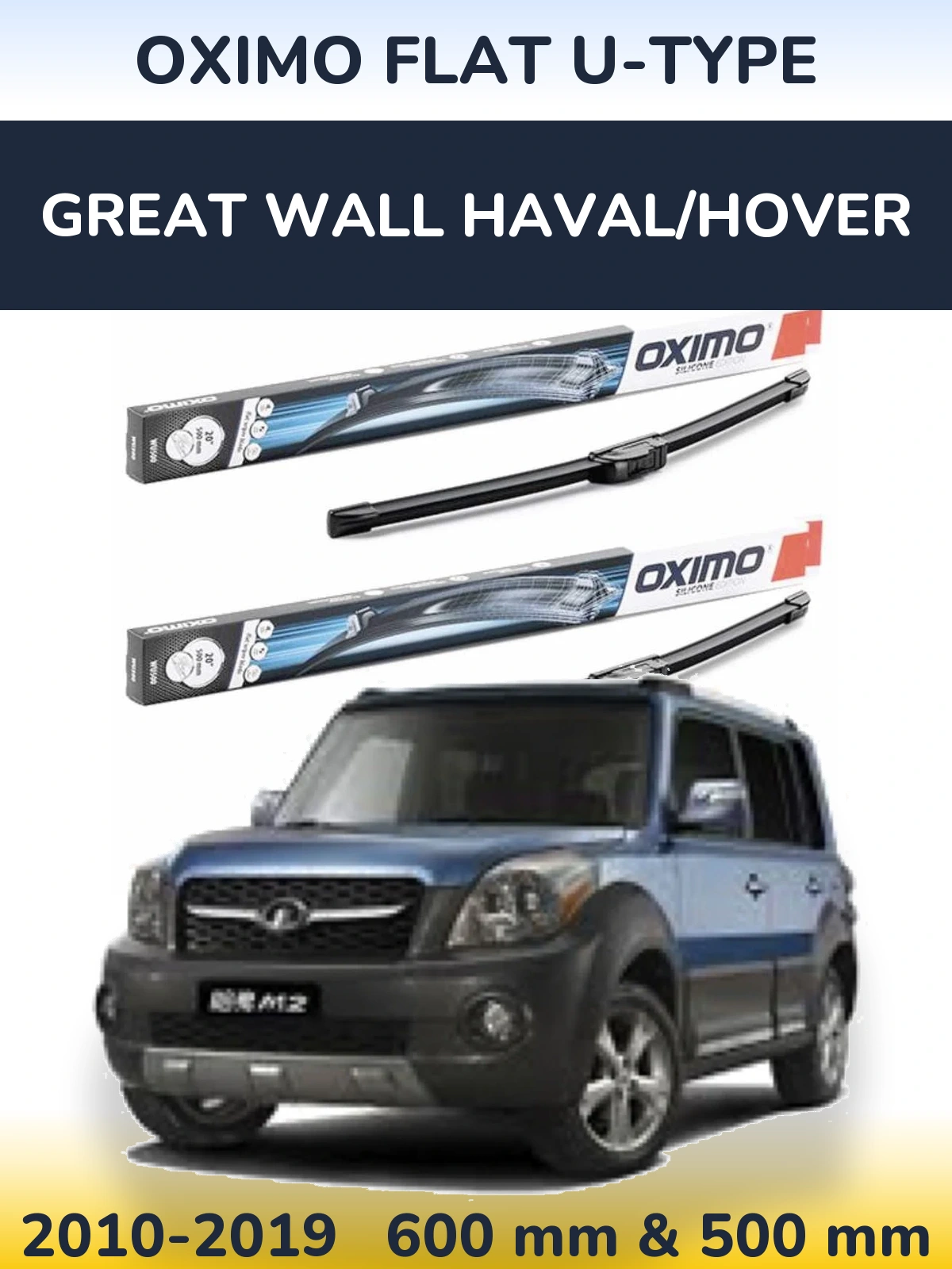 Sada předních stěračů Oximo Flat U-type 600 a 500 mm pro Great Wall Haval/Hover 2010-2019