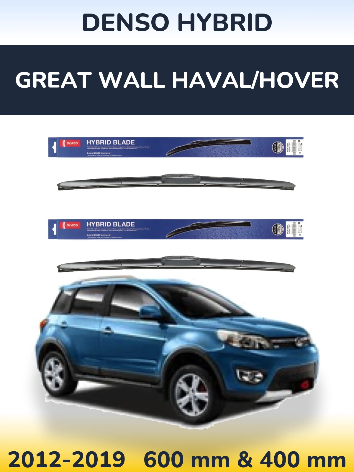 Sada předních stěračů Denso Hybrid 600 a 400 mm pro Great Wall Haval/Hover 2012-2019