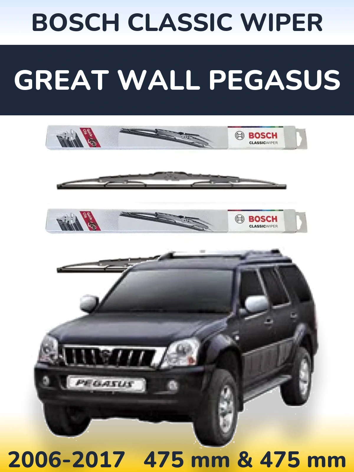 Sada předních stěračů BOSCH Classic Wiper 475 a 475 mm pro Great Wall Pegasus 2006-2017