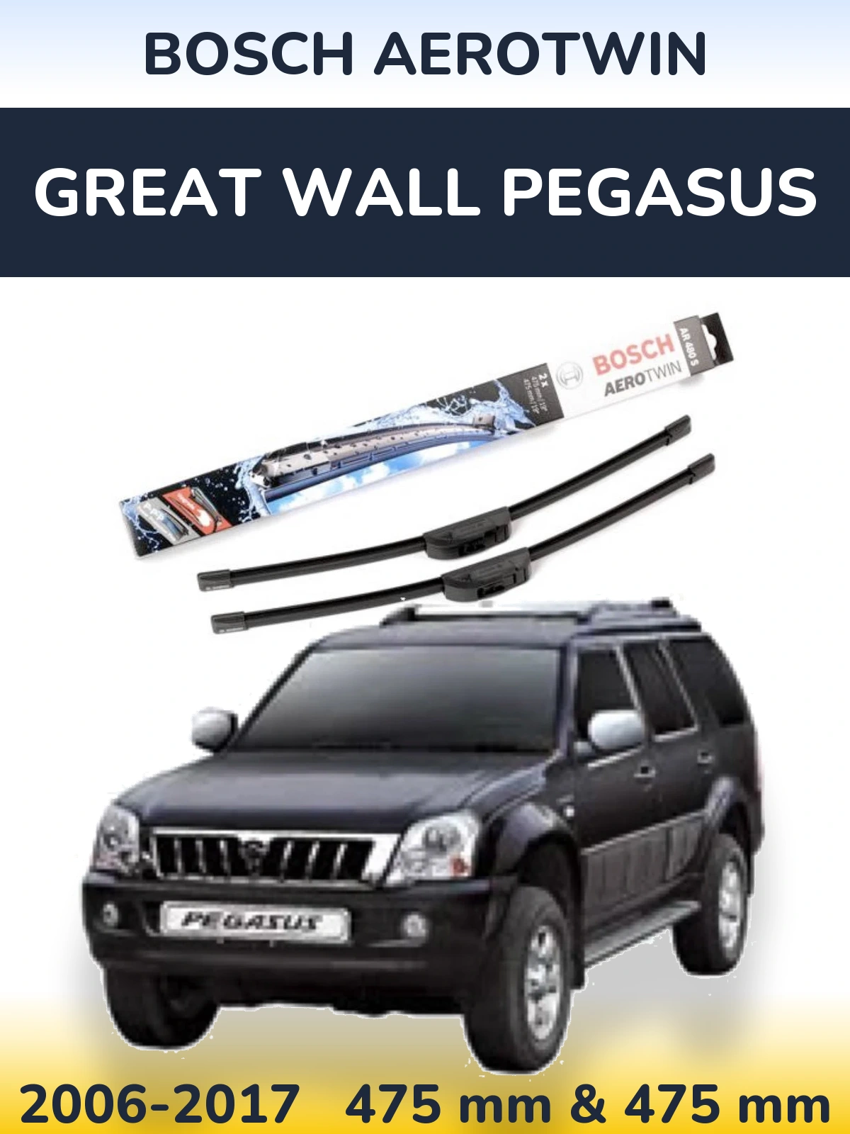 Sada předních stěračů BOSCH AeroTwin 475 a 475 mm pro Great Wall Pegasus 2006-2017