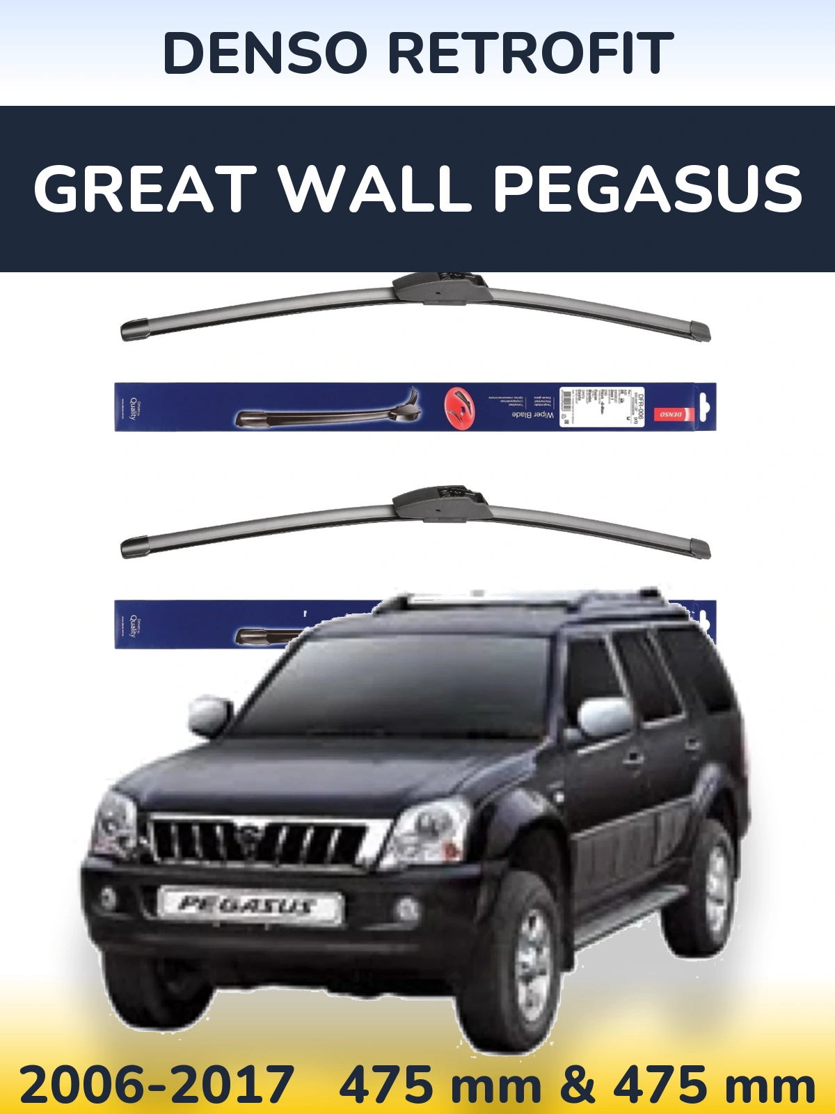 Sada předních stěračů Denso Retrofit 475 a 475 mm pro Great Wall Pegasus 2006-2017