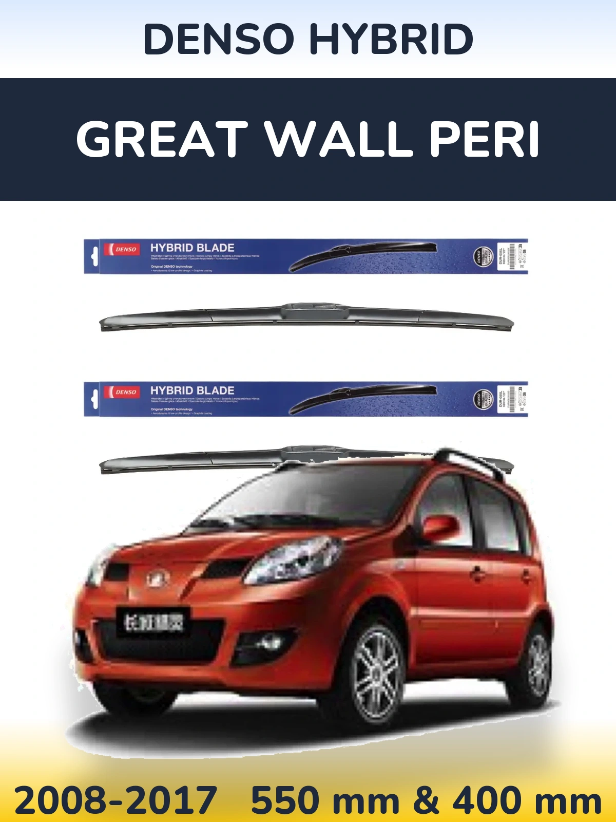 Sada předních stěračů Denso Hybrid 550 a 400 mm pro Great Wall Peri 2008-2017