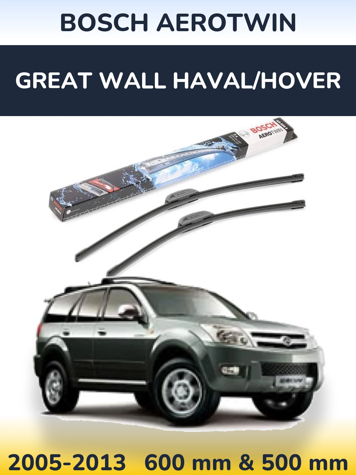 Sada předních stěračů BOSCH AeroTwin 600 a 500 mm pro Great Wall Haval/Hover 2005-2013