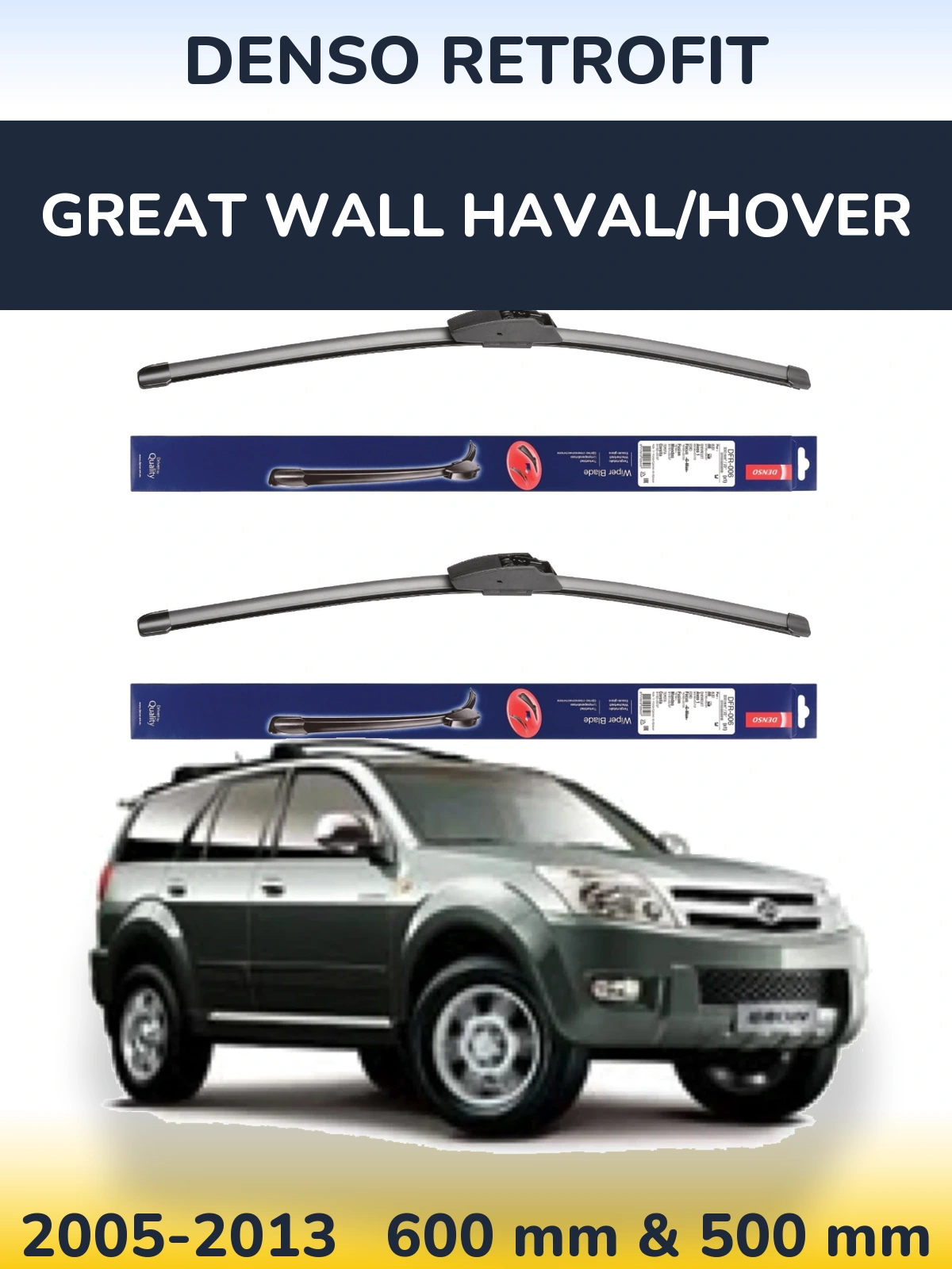 Sada předních stěračů Denso Retrofit 600 a 500 mm pro Great Wall Haval/Hover 2005-2013