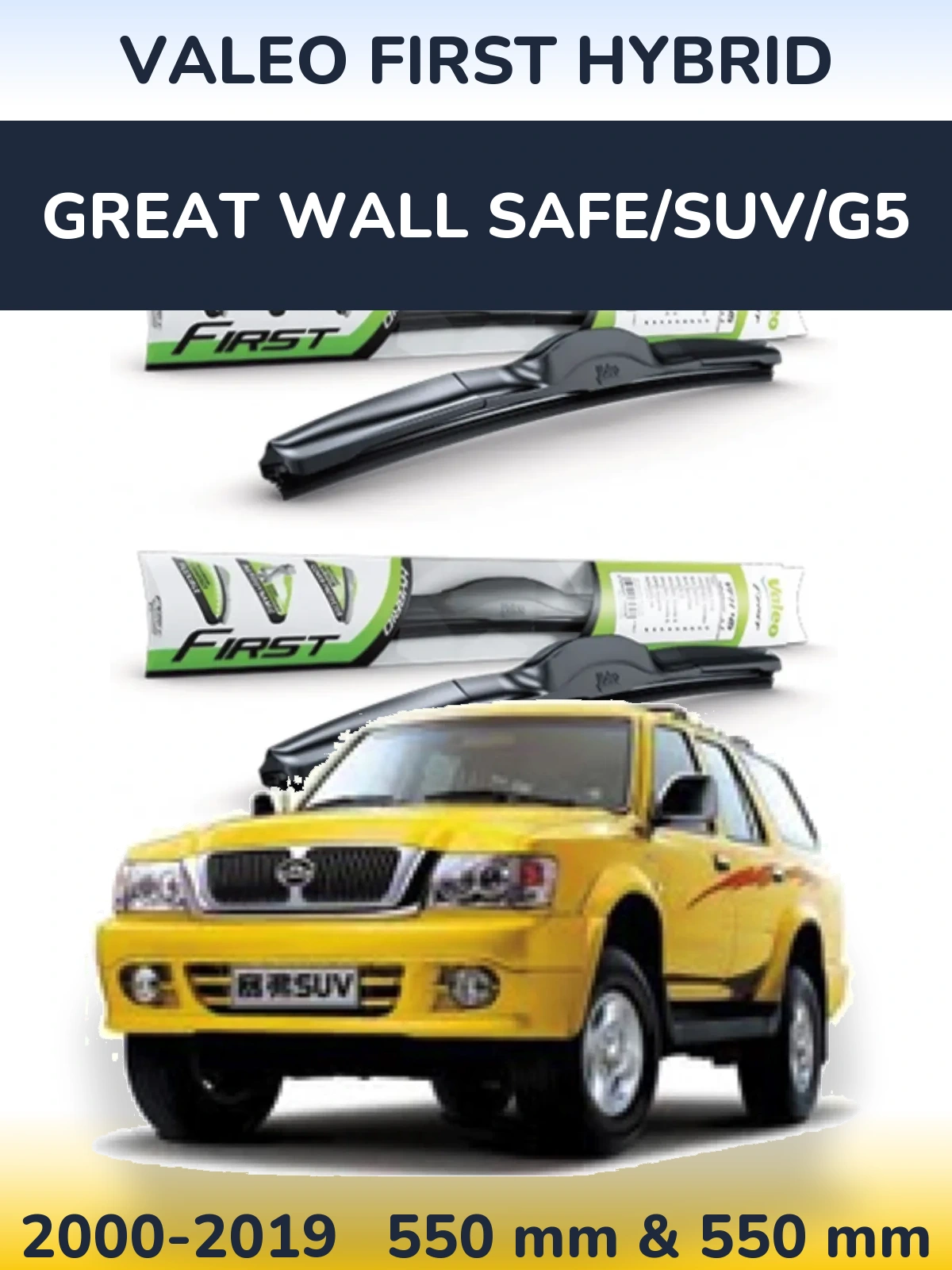 Sada předních stěračů Valeo First Hybrid 550 a 550 mm pro Great Wall Safe/SUV/G5 2000-2019