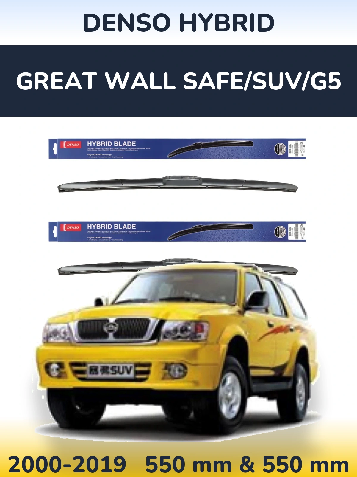 Sada předních stěračů Denso Hybrid 550 a 550 mm pro Great Wall Safe/SUV/G5 2000-2019