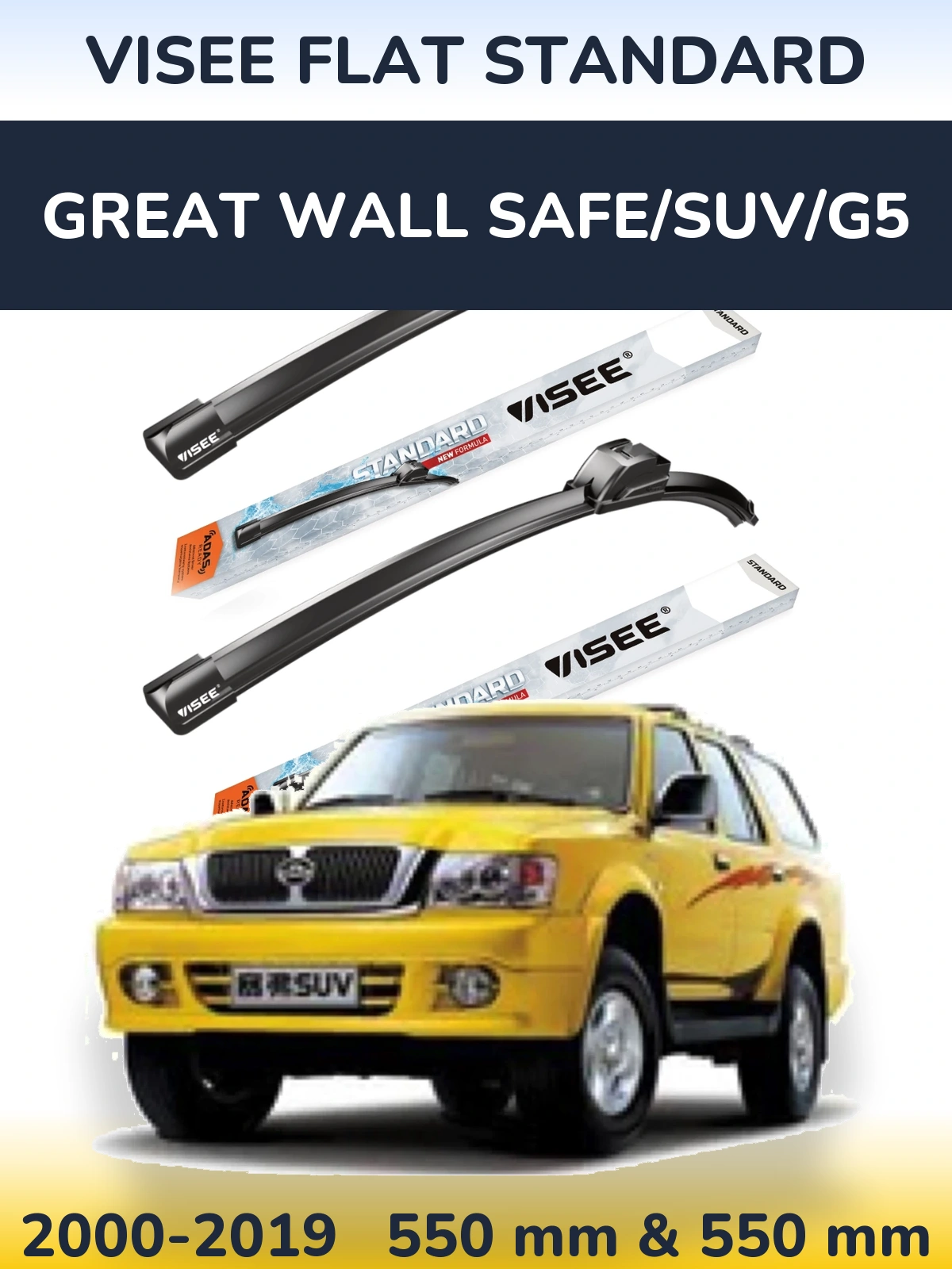 Sada předních stěračů VISEE FLAT STANDARD 550 a 550 mm pro Great Wall Safe/SUV/G5 2000-2019