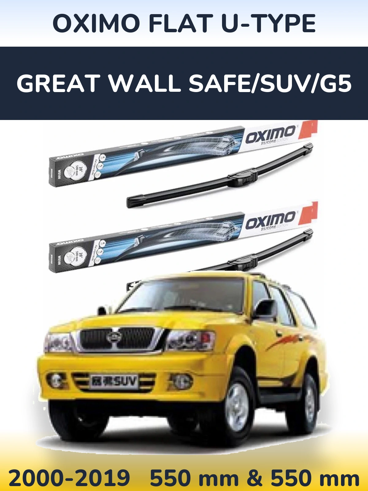Sada předních stěračů Oximo Flat U-type 550 a 550 mm pro Great Wall Safe/SUV/G5 2000-2019