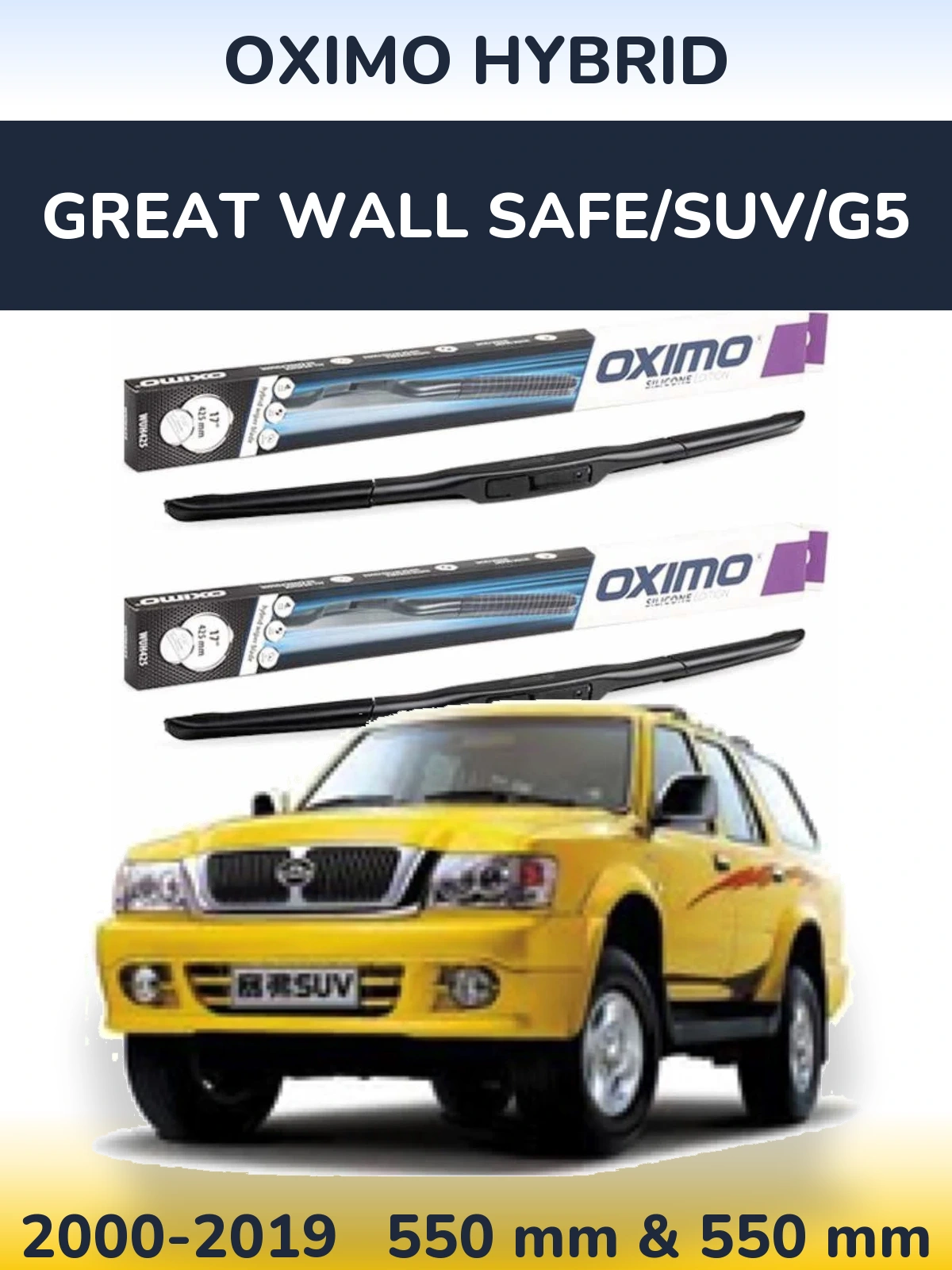 Sada předních stěračů Oximo Hybrid 550 a 550 mm pro Great Wall Safe/SUV/G5 2000-2019