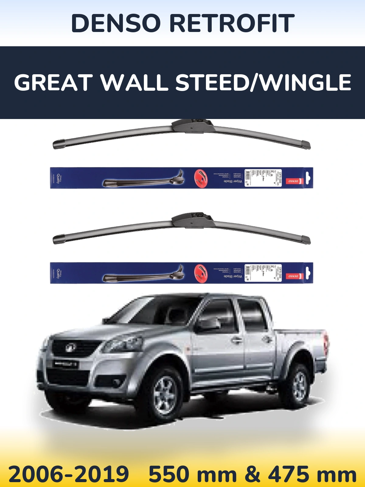 Sada předních stěračů Denso Retrofit 550 a 475 mm pro Great Wall Steed/Wingle 2006-2019