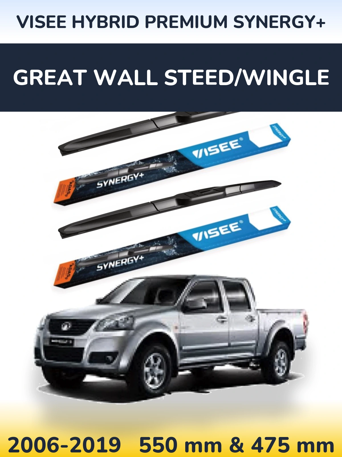 Sada předních stěračů VISEE HYBRID PREMIUM SYNERGY+ 550 a 475 mm pro Great Wall Steed/Wingle 2006-2019