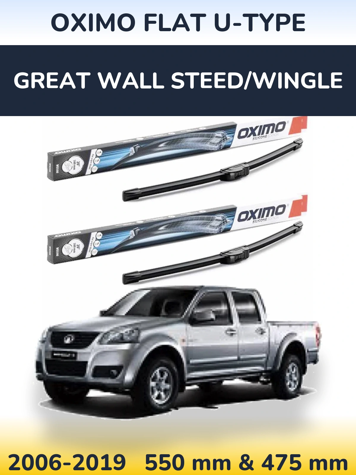 Sada předních stěračů Oximo Flat U-type 550 a 475 mm pro Great Wall Steed/Wingle 2006-2019