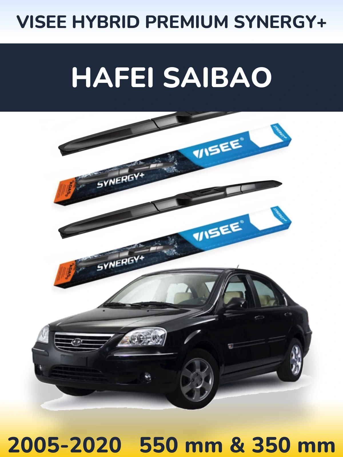 Sada předních stěračů VISEE HYBRID PREMIUM SYNERGY+ 550 a 350 mm pro Hafei Saibao 2005-2020