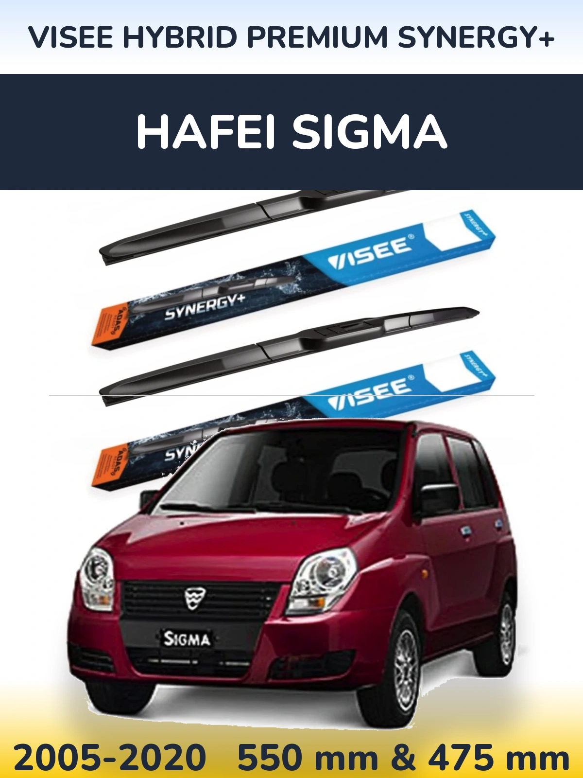 Sada předních stěračů VISEE HYBRID PREMIUM SYNERGY+ 550 a 475 mm pro Hafei Sigma 2005-2020