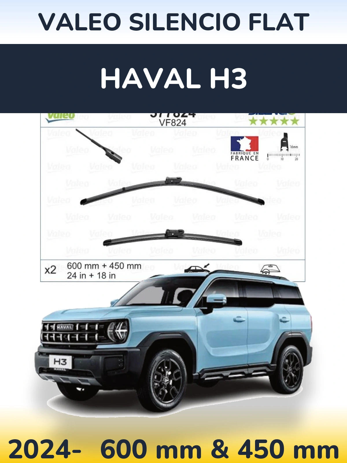 Sada předních stěračů Valeo Silencio Flat 600 a 450 mm pro Haval H3 2024-2026