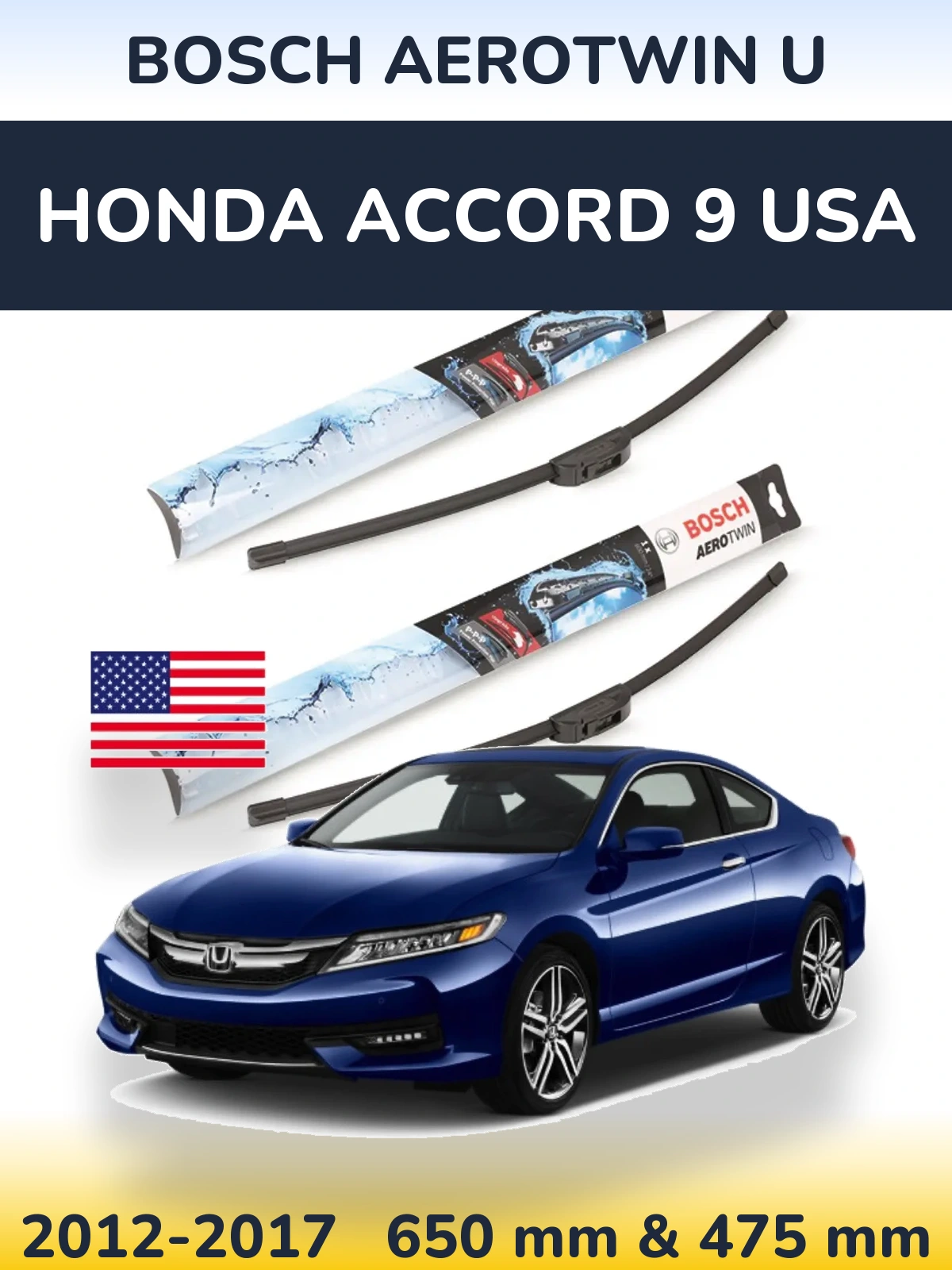 Sada předních stěračů BOSCH AeroTwin U 650 a 475 mm pro Honda Accord 9 USA 2012-2017
