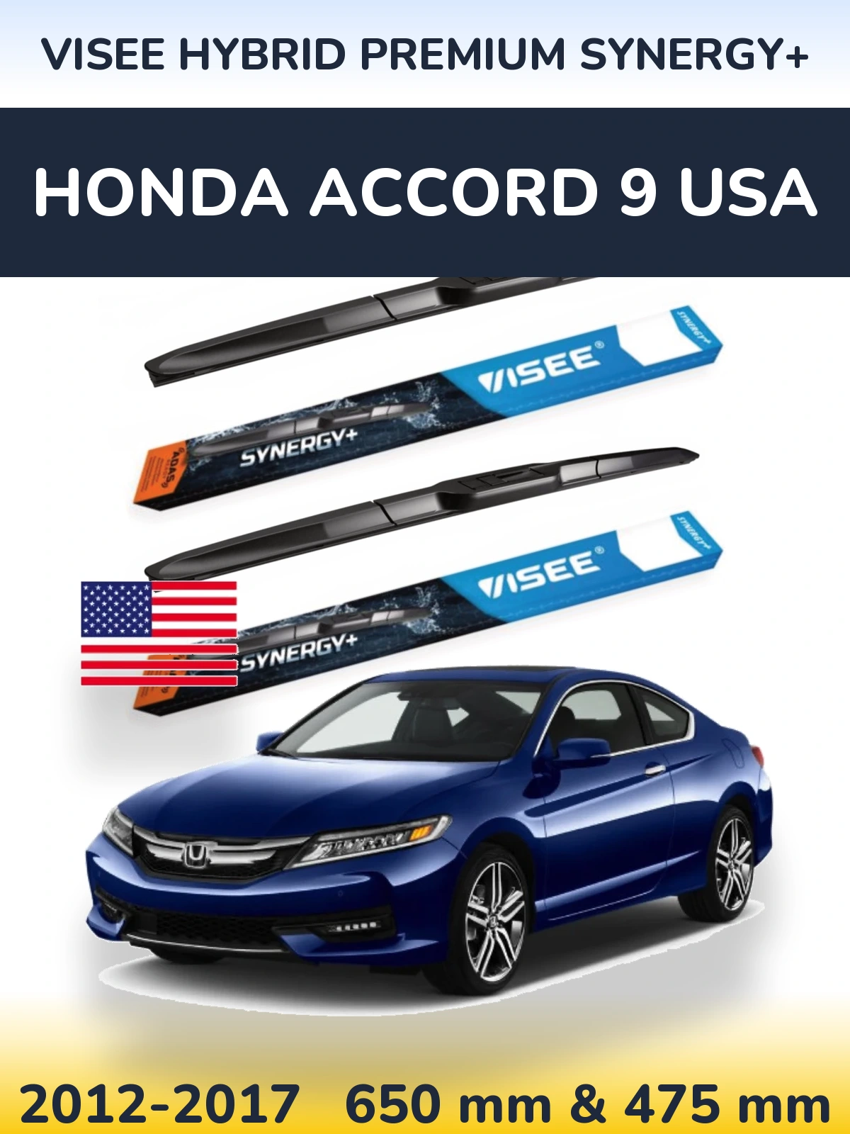 Sada předních stěračů VISEE HYBRID PREMIUM SYNERGY+ 650 a 475 mm pro Honda Accord 9 USA 2012-2017