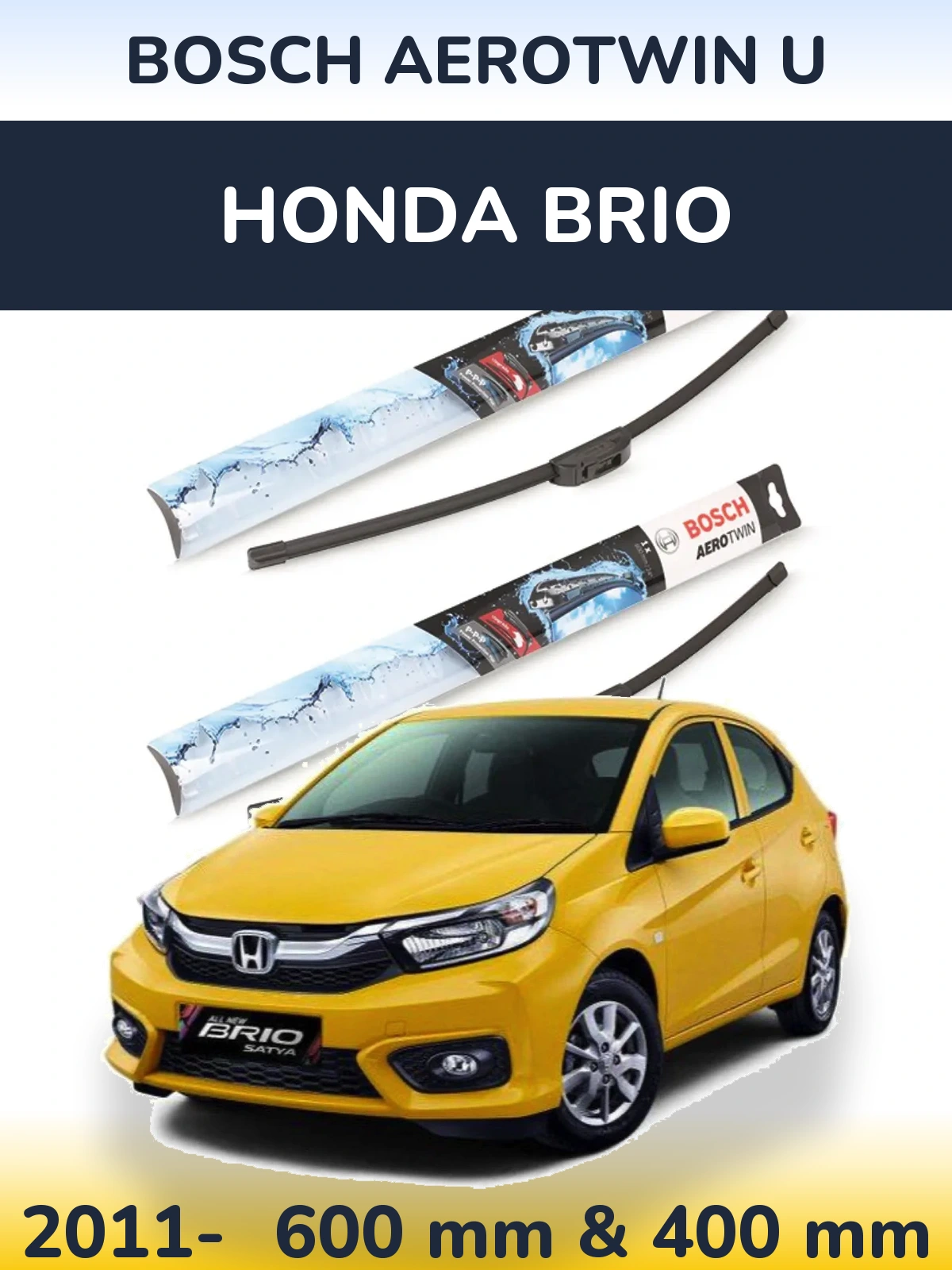 Sada předních stěračů BOSCH AeroTwin U 600 a 400 mm pro Honda Brio 2011-2026