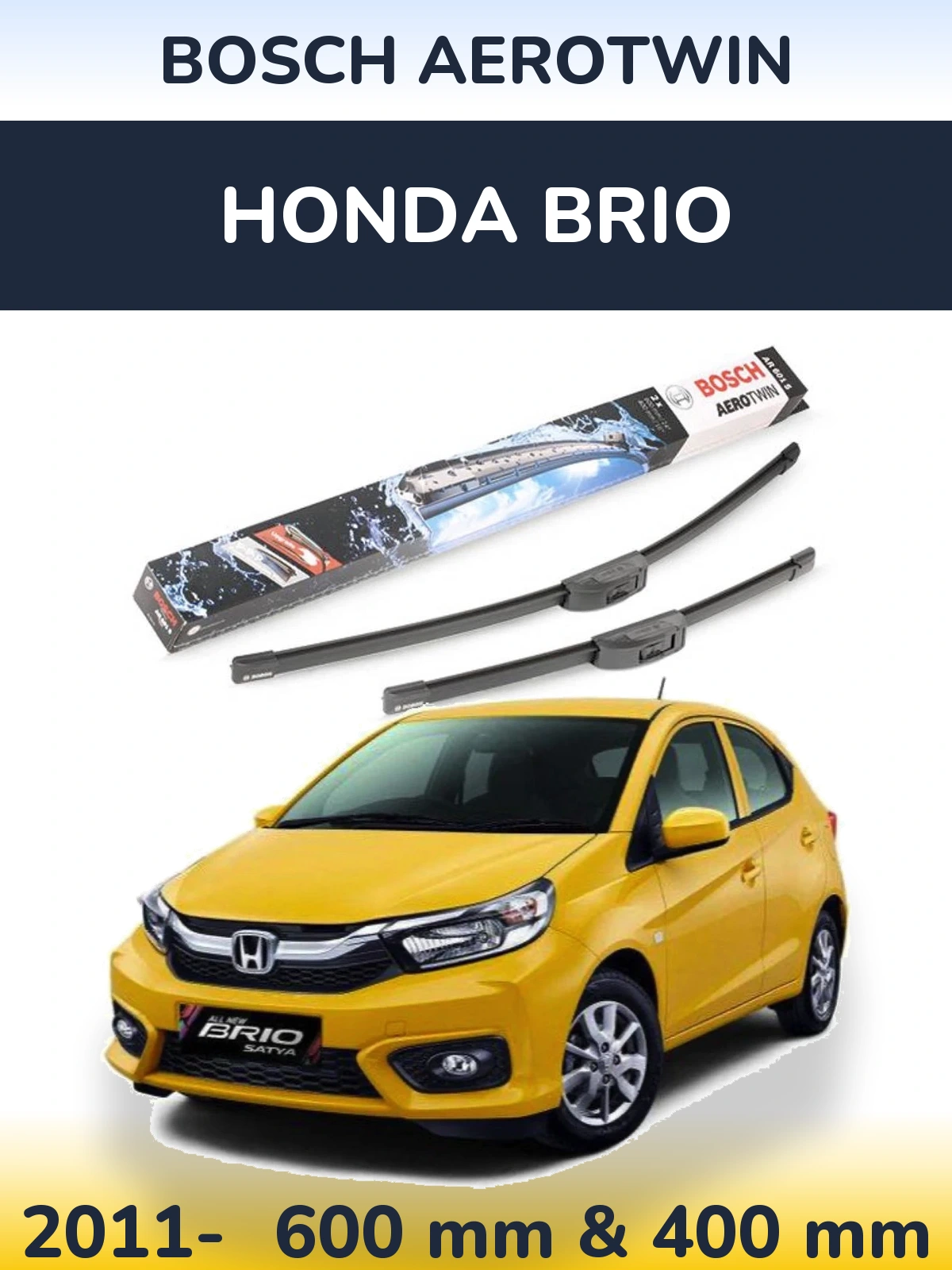 Комплект передніх щіток BOSCH AeroTwin 600 & 400 мм для Honda Brio 2011-2026