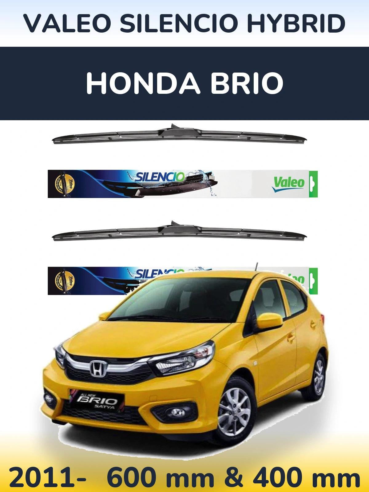 Комплект передніх щіток Valeo Silencio Hybrid 600 & 400 мм для Honda Brio 2011-2026