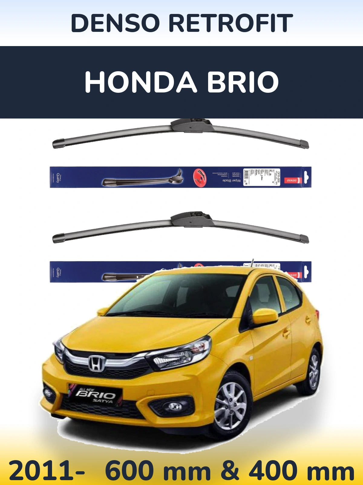 Комплект передніх щіток Denso Retrofit 600 & 400 мм для Honda Brio 2011-2026