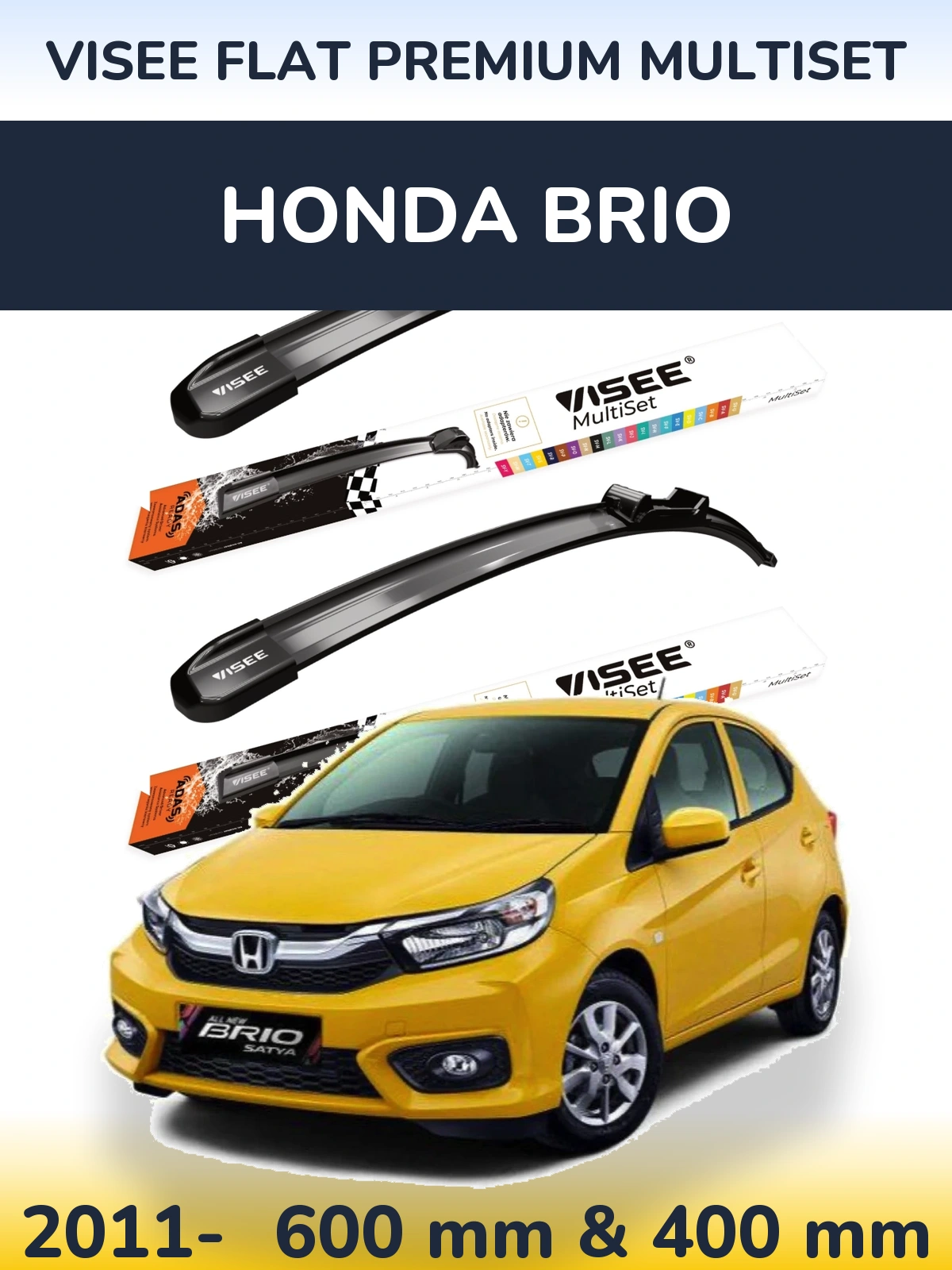 Sada předních stěračů VISEE FLAT PREMIUM MultiSet 600 a 400 mm pro Honda Brio 2011-2026