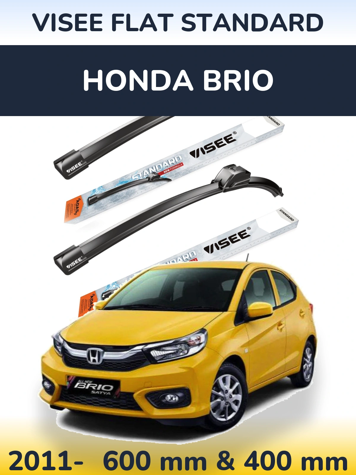 Sada předních stěračů VISEE FLAT STANDARD 600 a 400 mm pro Honda Brio 2011-2026