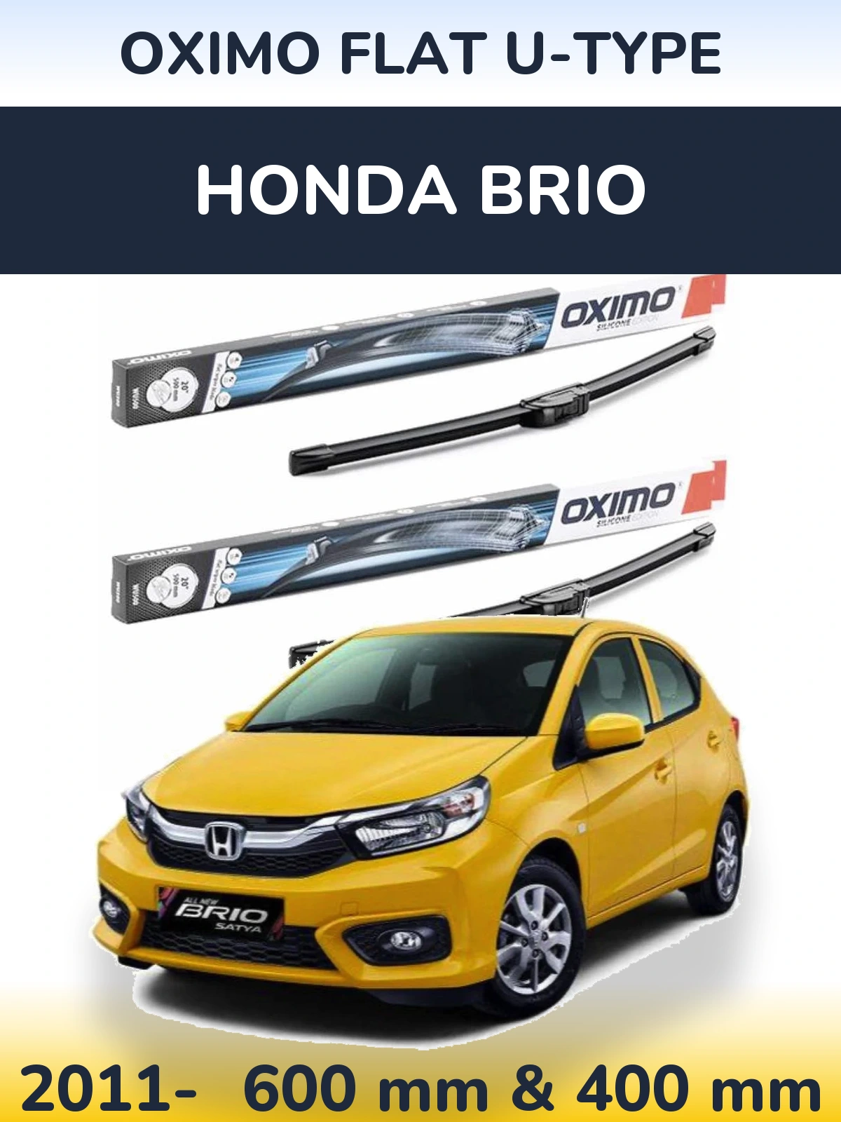 Комплект передніх щіток Oximo Flat U-type 600 & 400 мм для Honda Brio 2011-2026