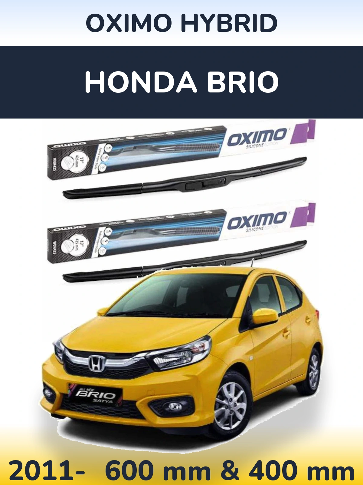 Sada předních stěračů Oximo Hybrid 600 a 400 mm pro Honda Brio 2011-2026