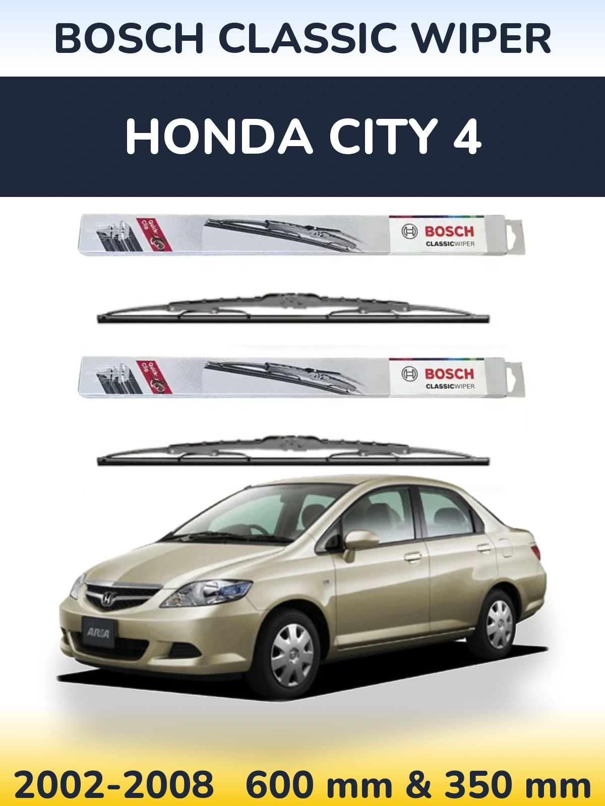 Комплект передніх щіток BOSCH Classic Wiper 600 & 340 мм для Honda City 4 2002-2008