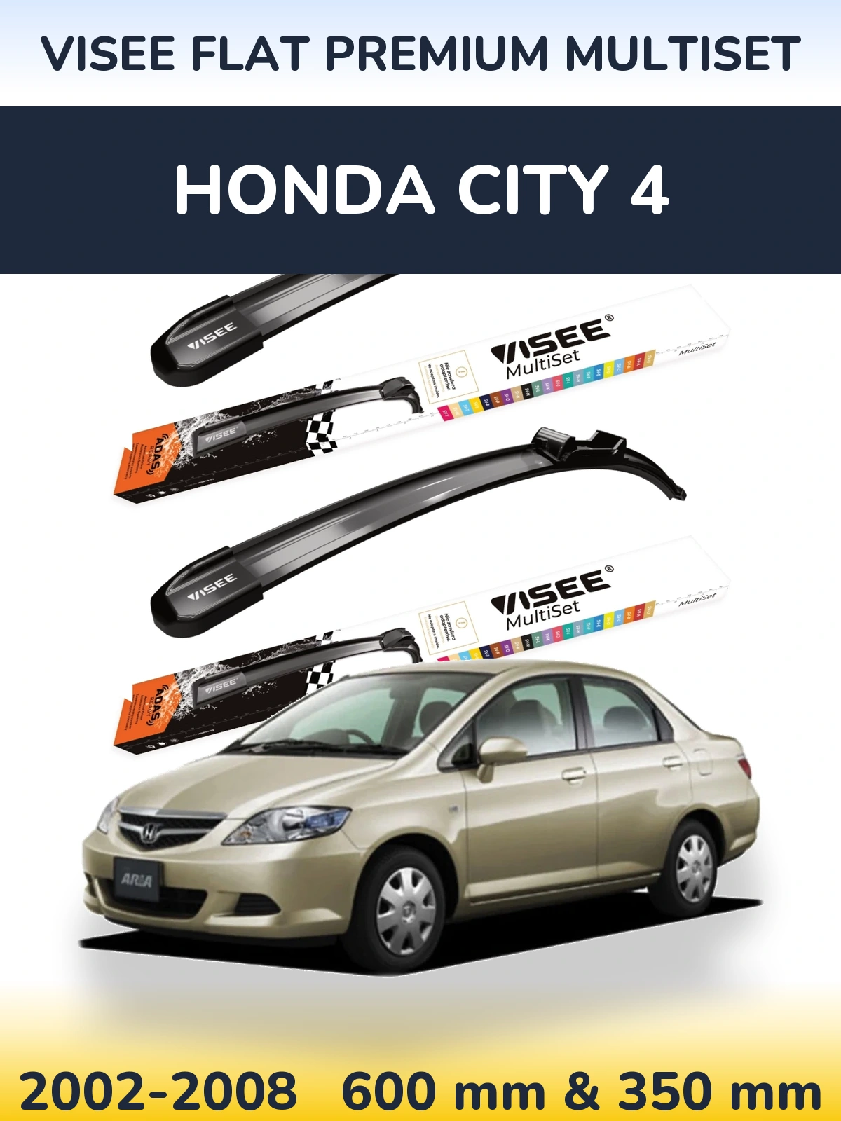 Sada předních stěračů VISEE FLAT PREMIUM MultiSet 600 a 350 mm pro Honda City 4 2002-2008
