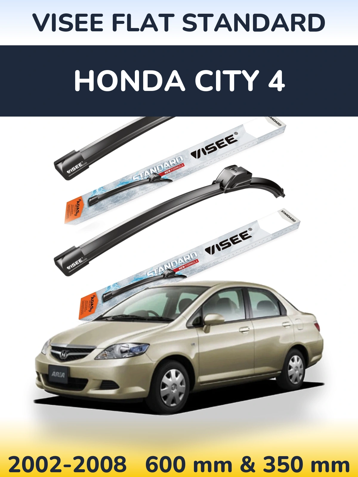Комплект передніх щіток VISEE FLAT STANDARD 600 & 350 мм для Honda City 4 2002-2008