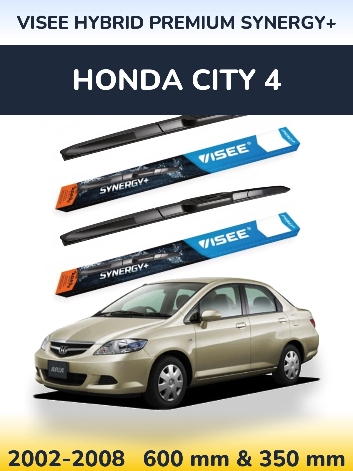 Sada předních stěračů VISEE HYBRID PREMIUM SYNERGY+ 600 a 350 mm pro Honda City 4 2002-2008