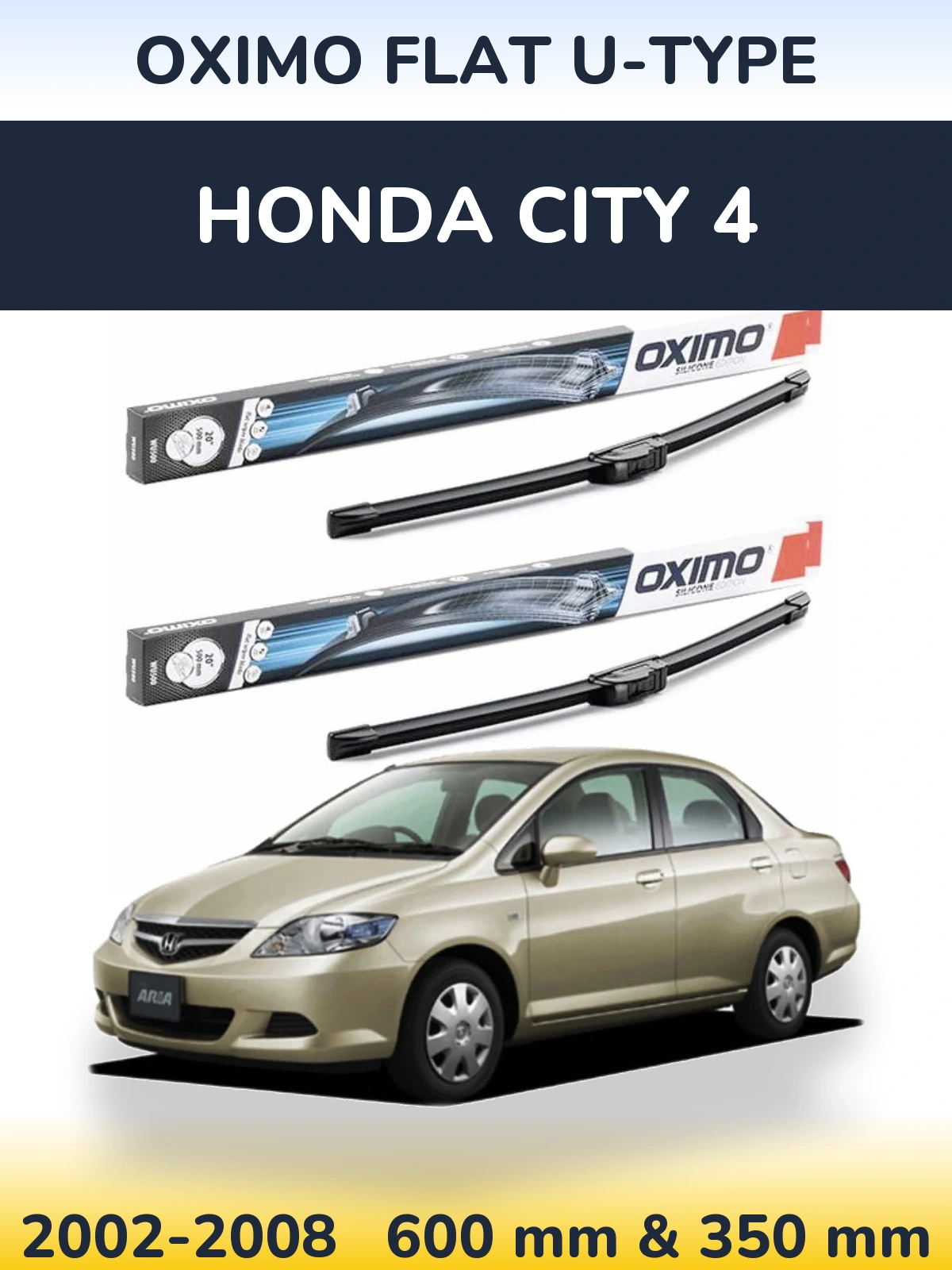 Sada předních stěračů Oximo Flat U-type 600 a 350 mm pro Honda City 4 2002-2008
