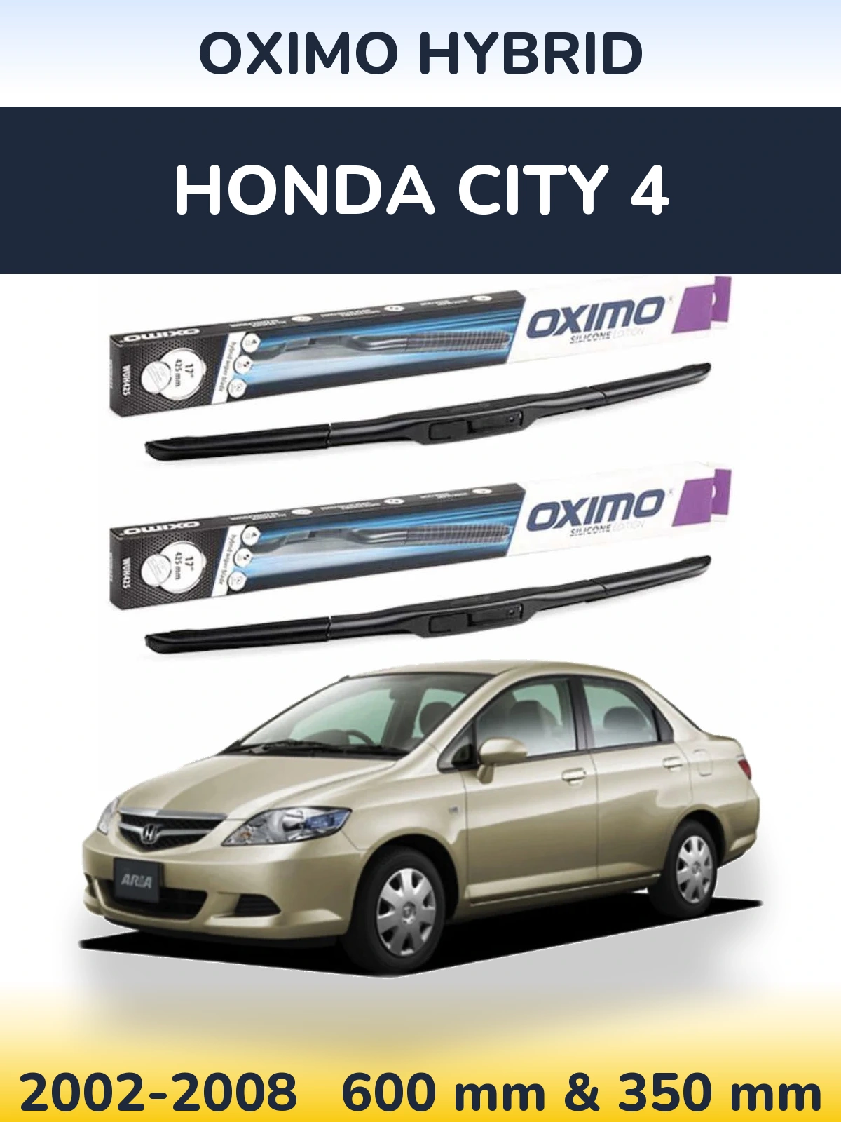 Комплект передніх щіток Oximo Hybrid 600 & 350 мм для Honda City 4 2002-2008