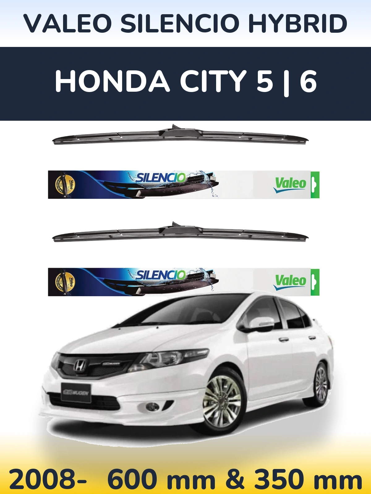 Sada předních stěračů Valeo Silencio Hybrid 600 a 350 mm pro Honda City 5 | 6 2008-2026