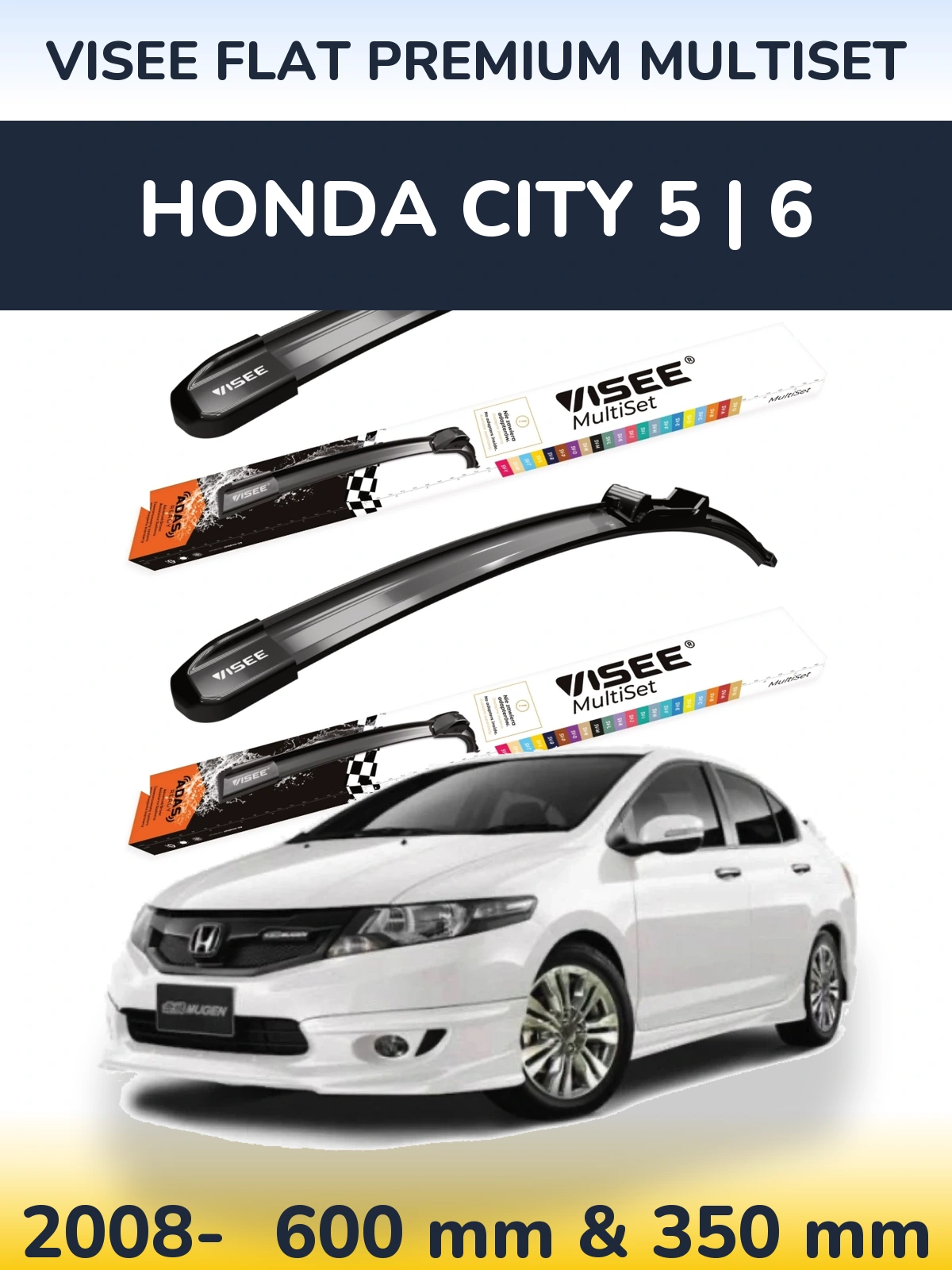 Sada předních stěračů VISEE FLAT PREMIUM MultiSet 600 a 350 mm pro Honda City 5 | 6 2008-2026