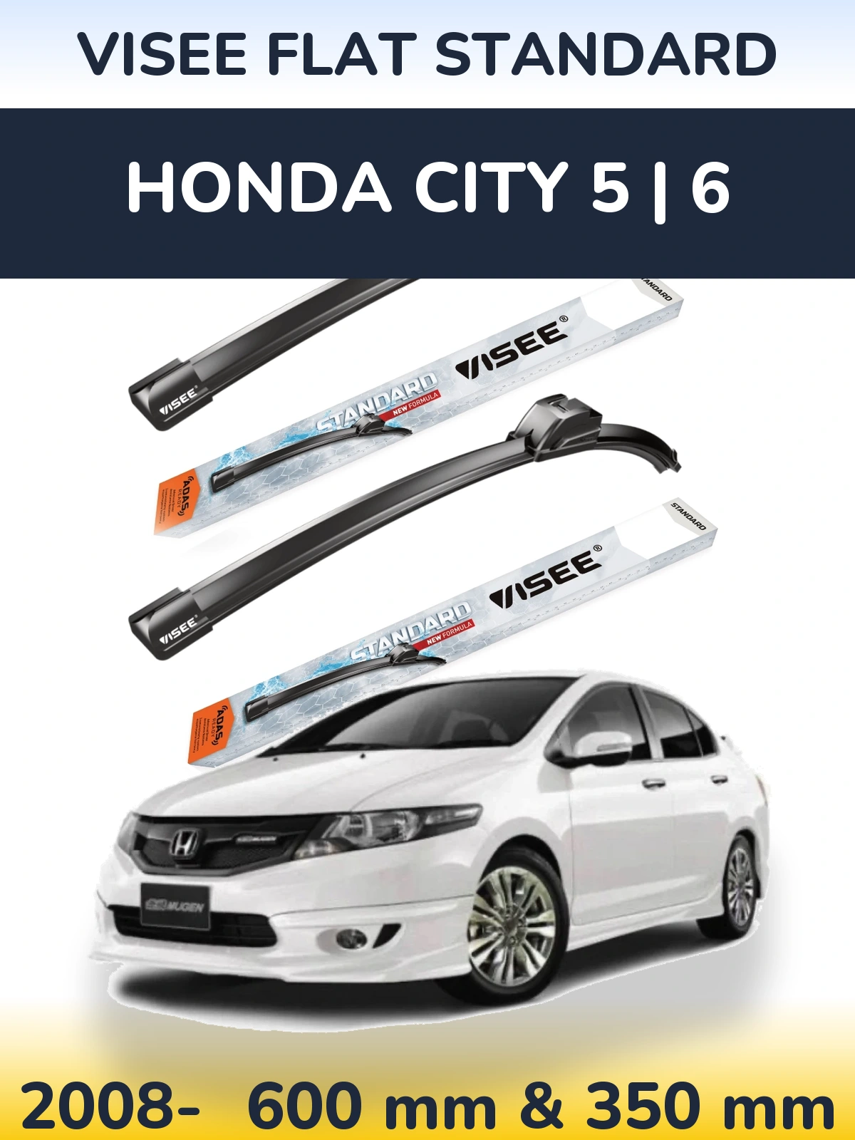 Sada předních stěračů VISEE FLAT STANDARD 600 a 350 mm pro Honda City 5 | 6 2008-2026
