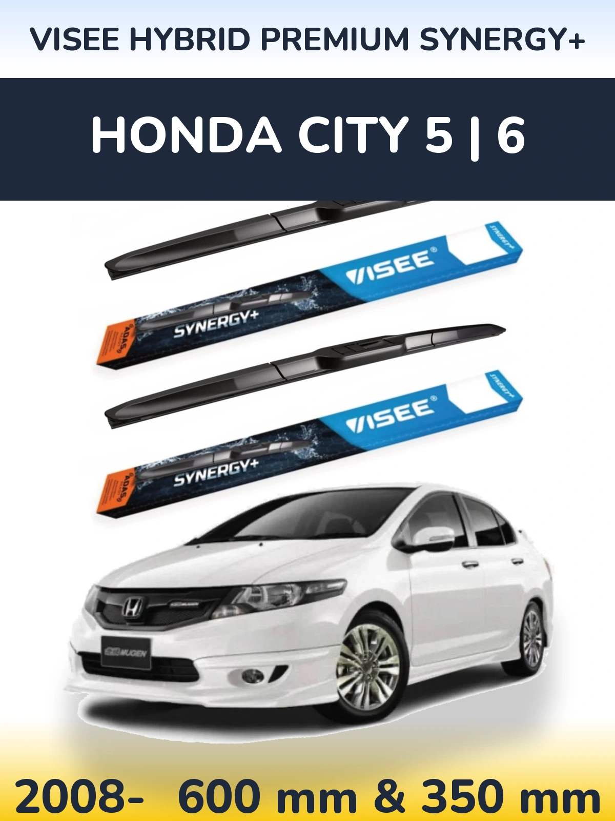 Sada předních stěračů VISEE HYBRID PREMIUM SYNERGY+ 600 a 350 mm pro Honda City 5 | 6 2008-2026
