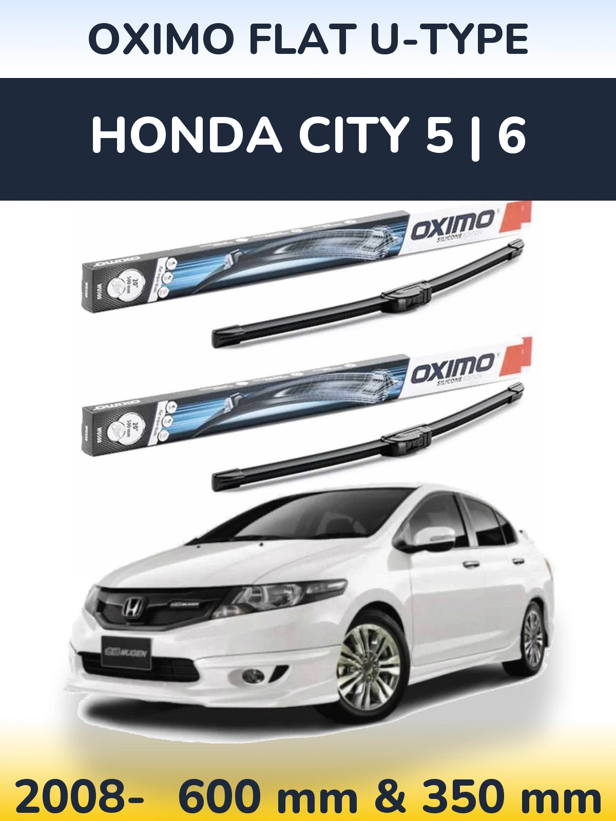 Sada předních stěračů Oximo Flat U-type 600 a 350 mm pro Honda City 5 | 6 2008-2026