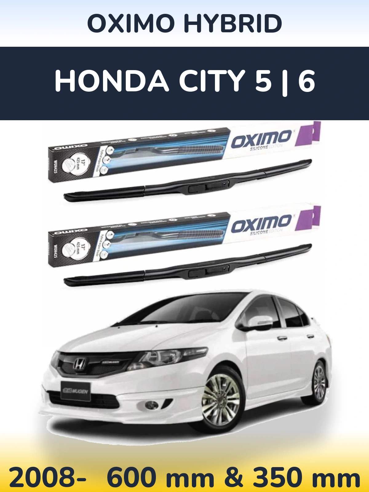 Sada předních stěračů Oximo Hybrid 600 a 350 mm pro Honda City 5 | 6 2008-2026