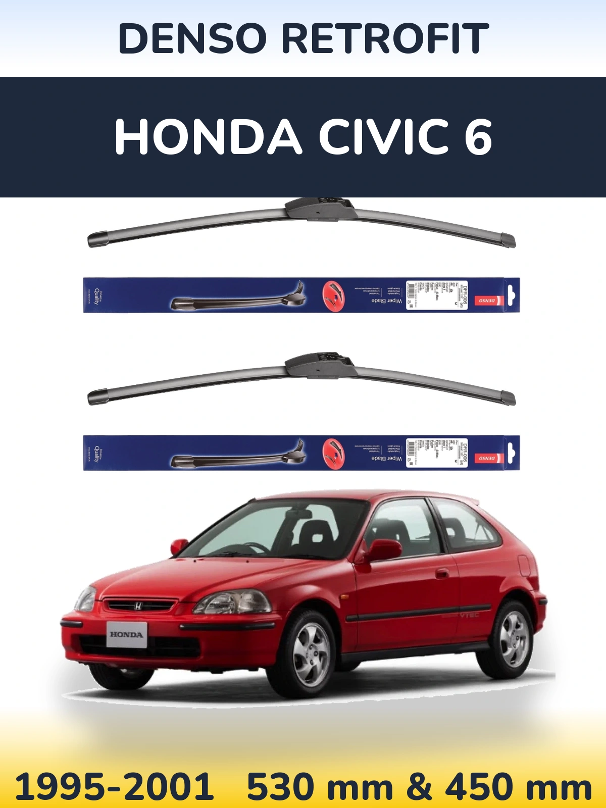 Sada předních stěračů Denso Retrofit 530 a 450 mm pro Honda Civic 6 1995-2001