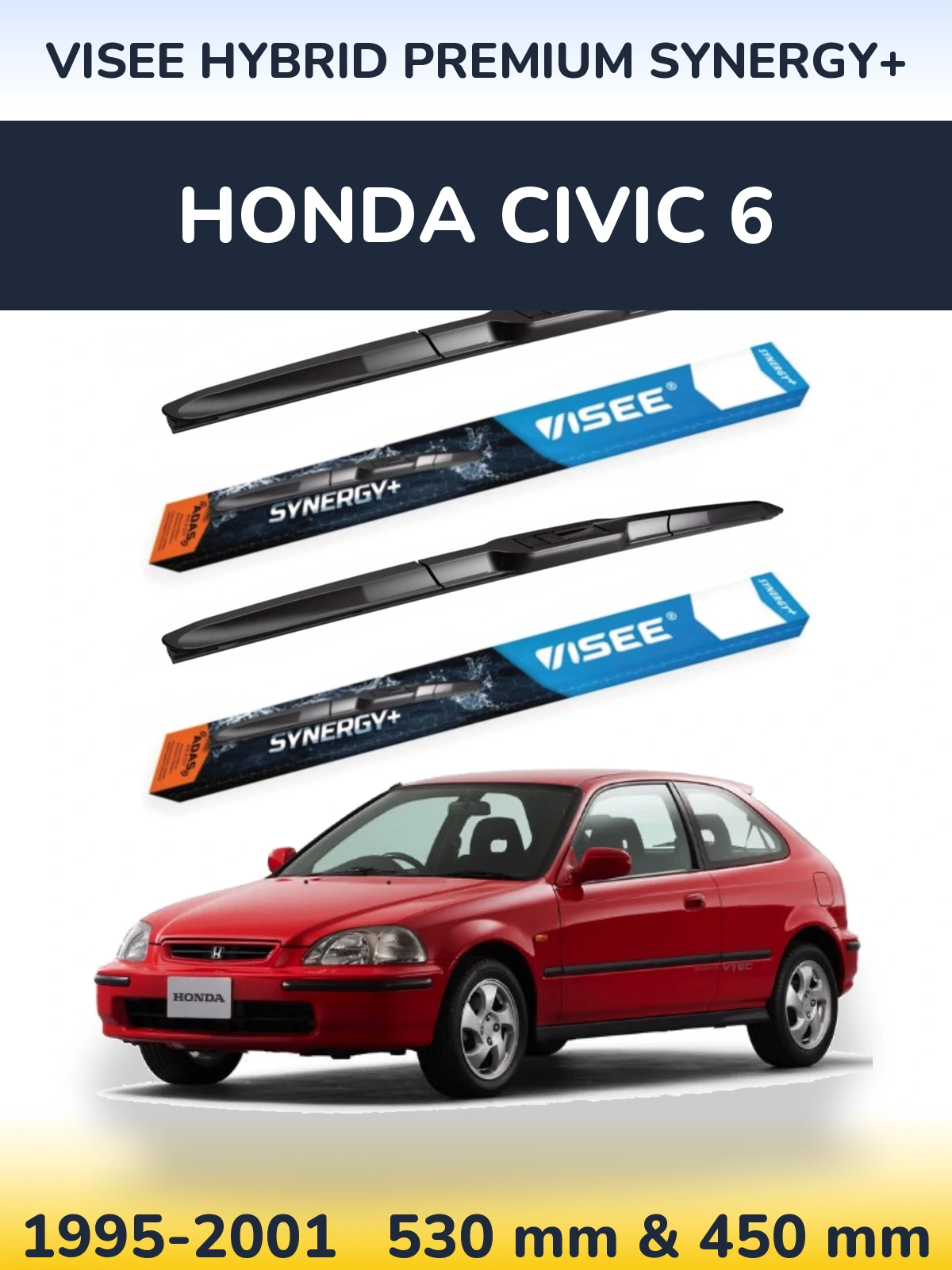 Sada předních stěračů VISEE HYBRID PREMIUM SYNERGY+ 530 a 450 mm pro Honda Civic 6 1995-2001