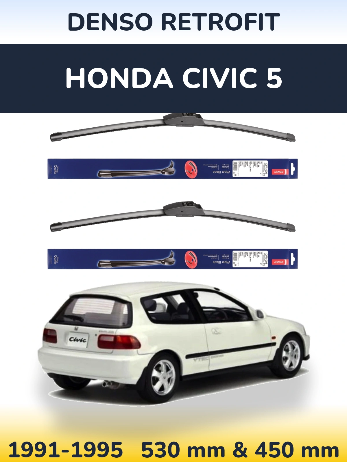 Sada předních stěračů Denso Retrofit 530 a 450 mm pro Honda Civic 5 1991-1995