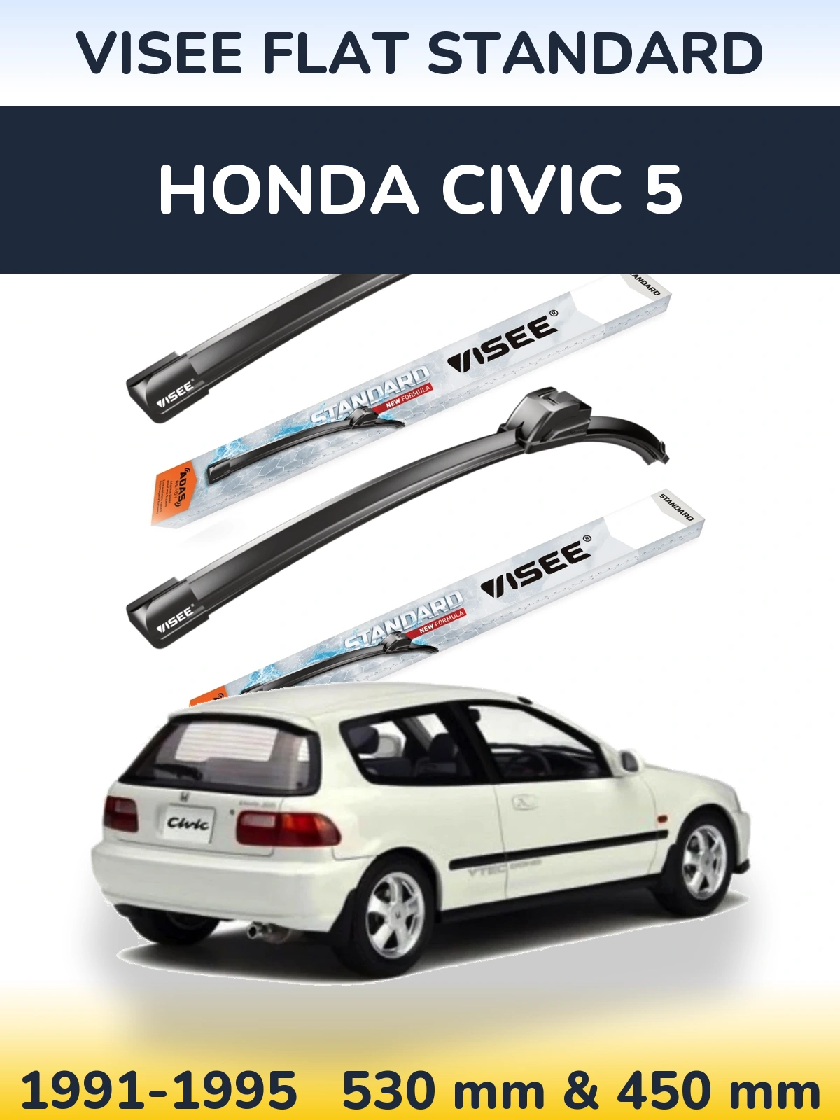 Sada předních stěračů VISEE FLAT STANDARD 530 a 450 mm pro Honda Civic 5 1991-1995